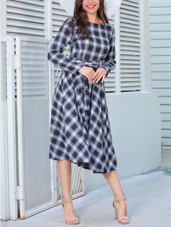 Black Crew Neck Long Sleeve Casual Dress