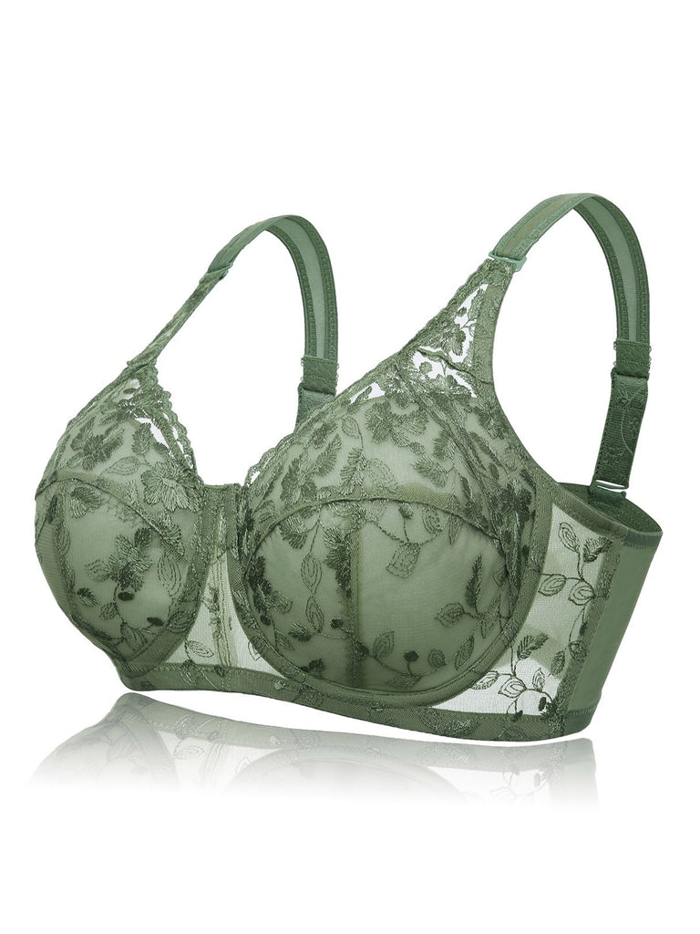 Embroidered Adjustable Strap Bra With Wire