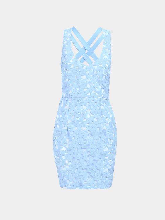 Blue Sleeveless Lace Mini Dress
