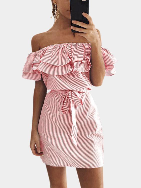 Womens Pink Off The Shoulder Dresses