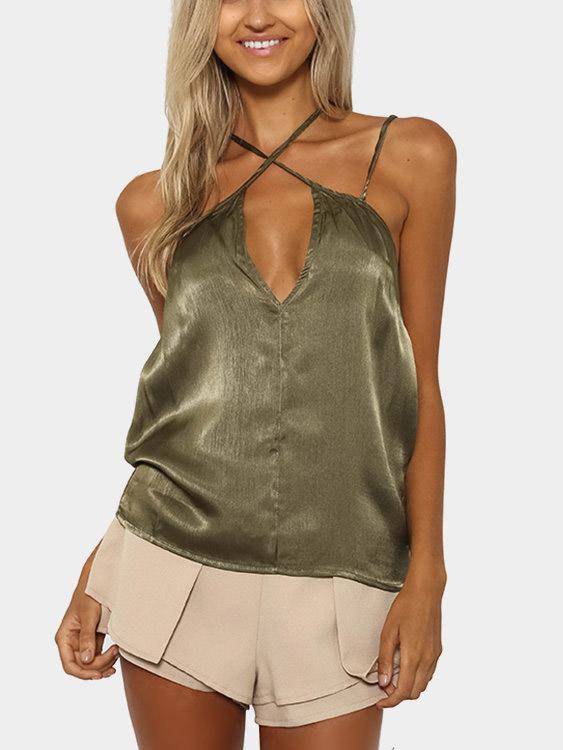 V-Neck Sleeveless Green Camis