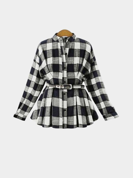 Grid Long Sleeve Blouses