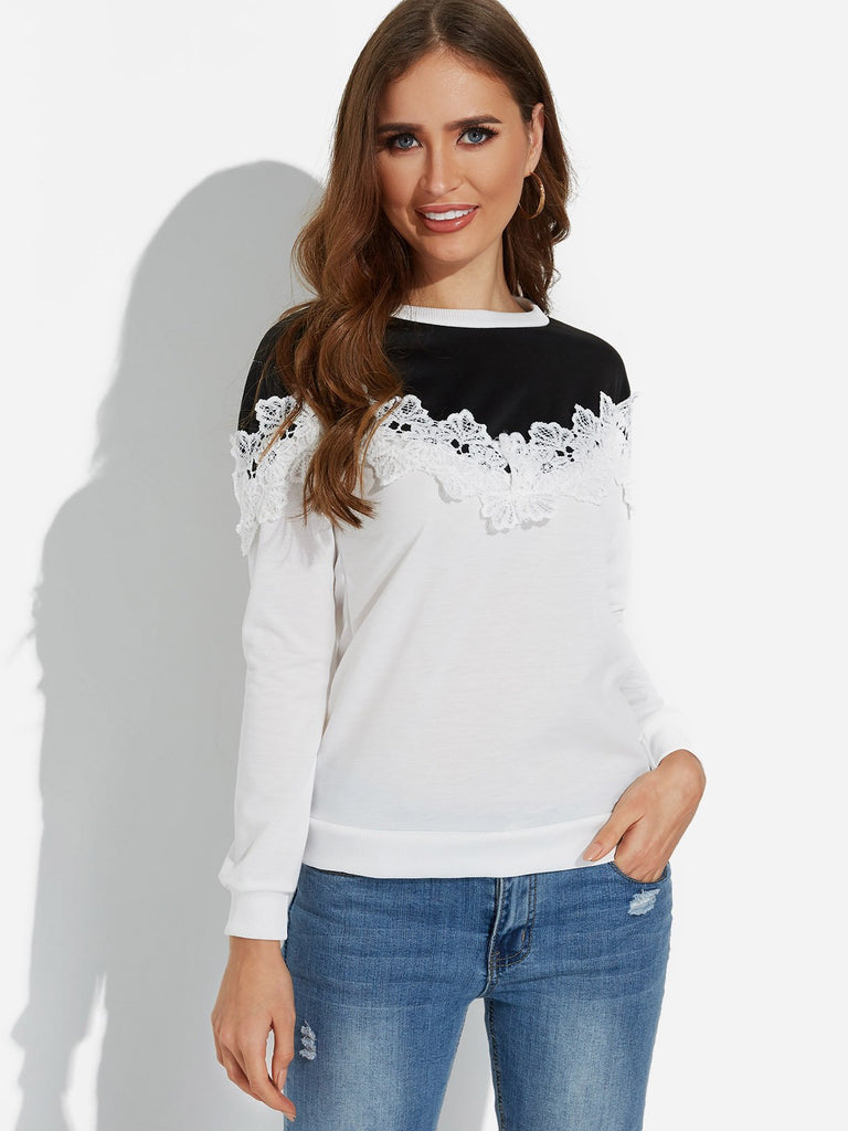 Round Neck Lace Black & White T-Shirts