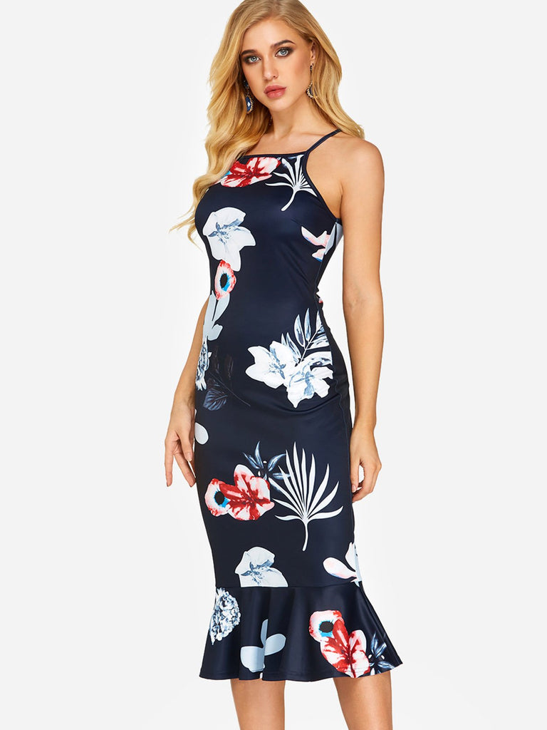 Ladies Navy Floral Dresses