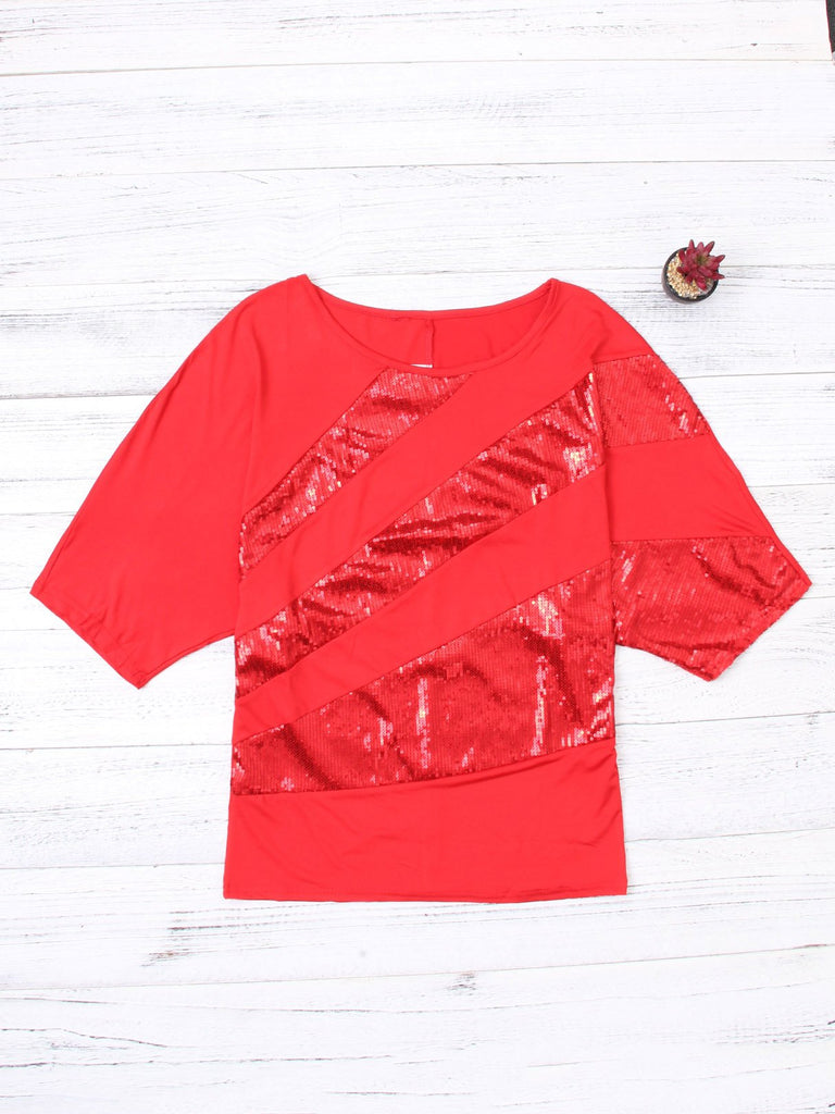 Scoop Neck Half Sleeve Bodycon Hem Red T-Shirts