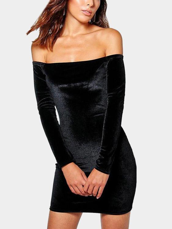 Black Strapless Off The Shoulder Long Sleeve Mini Dress