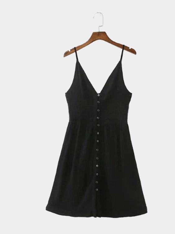 Black V-Neck Sleeveless Lace Mini Dress