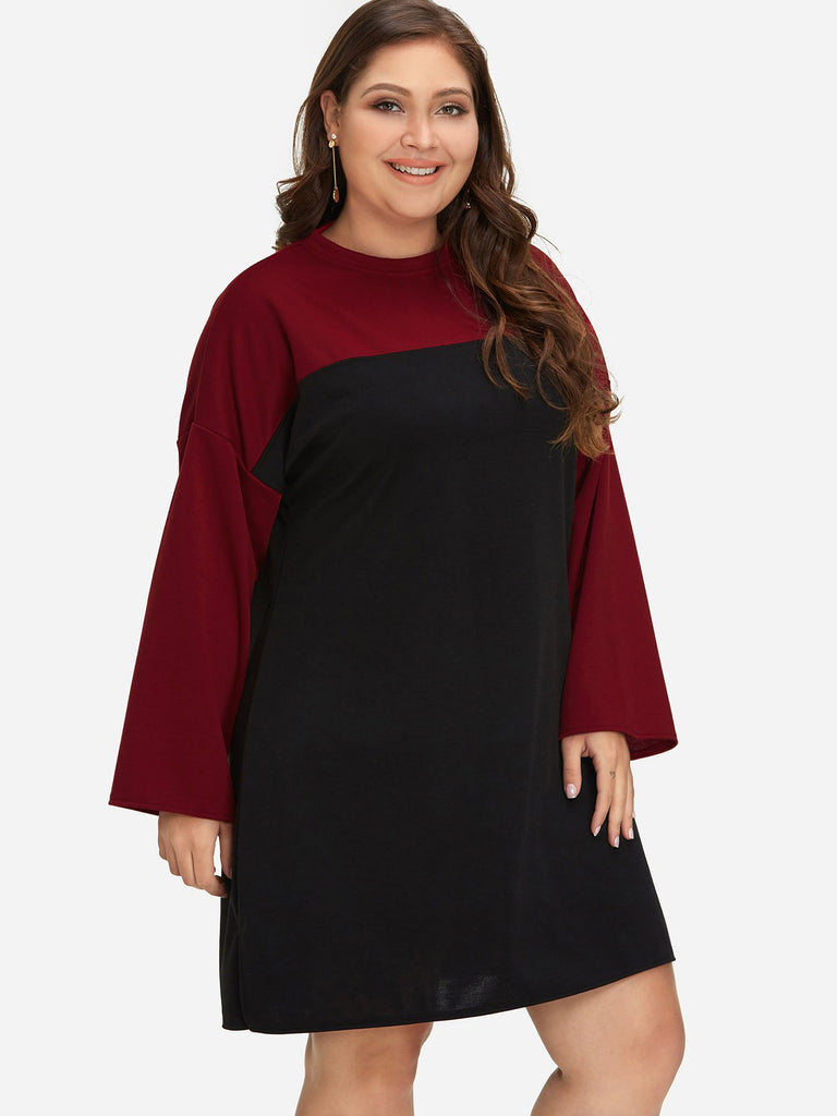 Ladies Color Block Plus Size Dresses