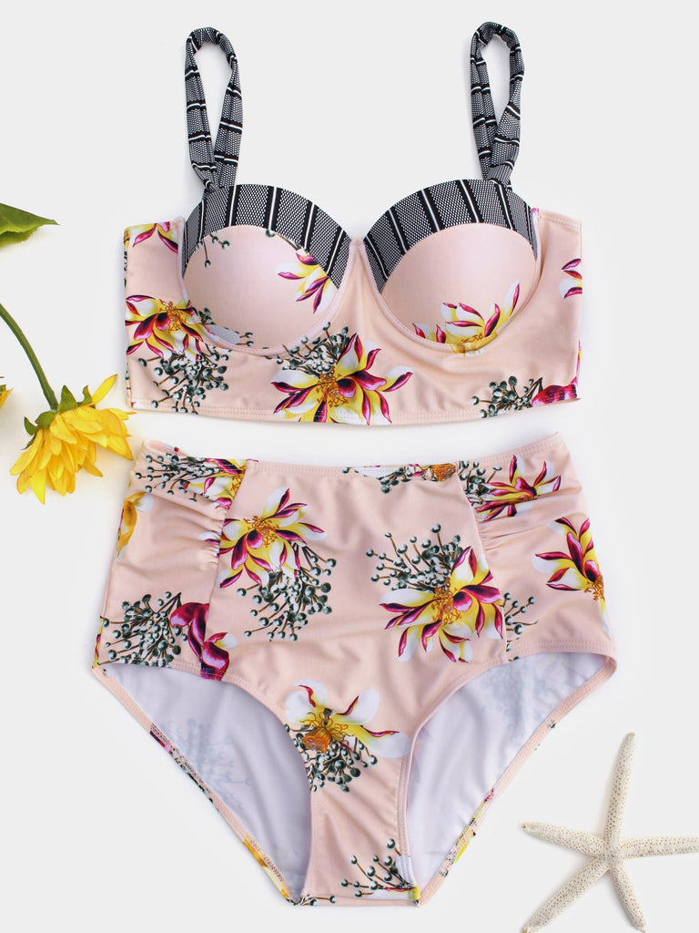 Floral Print Spaghetti Strap Bikini Set Swimwear