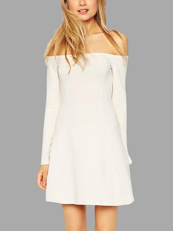 White Off The Shoulder Long Sleeve Plain Mini Dresses