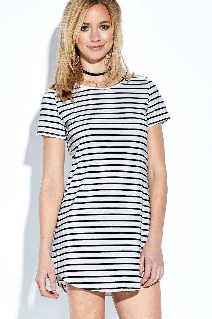 Round Neck Short Sleeve Stripe Bodycon Mini Dresses