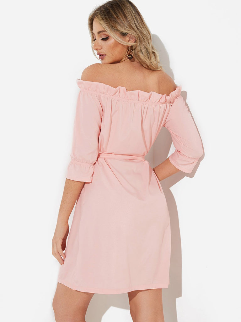 Womens Pink Off The Shoulder Dresses