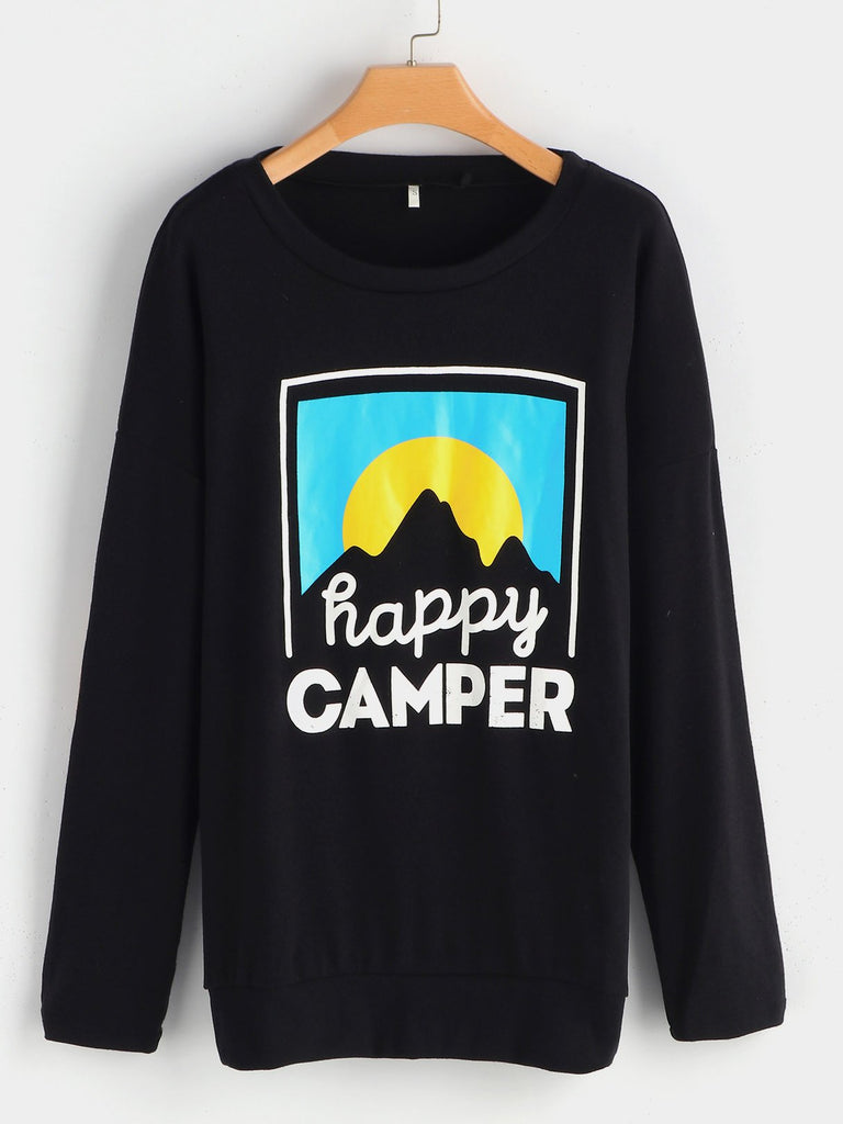 Round Neck Letter Printed Long Sleeve T-Shirts