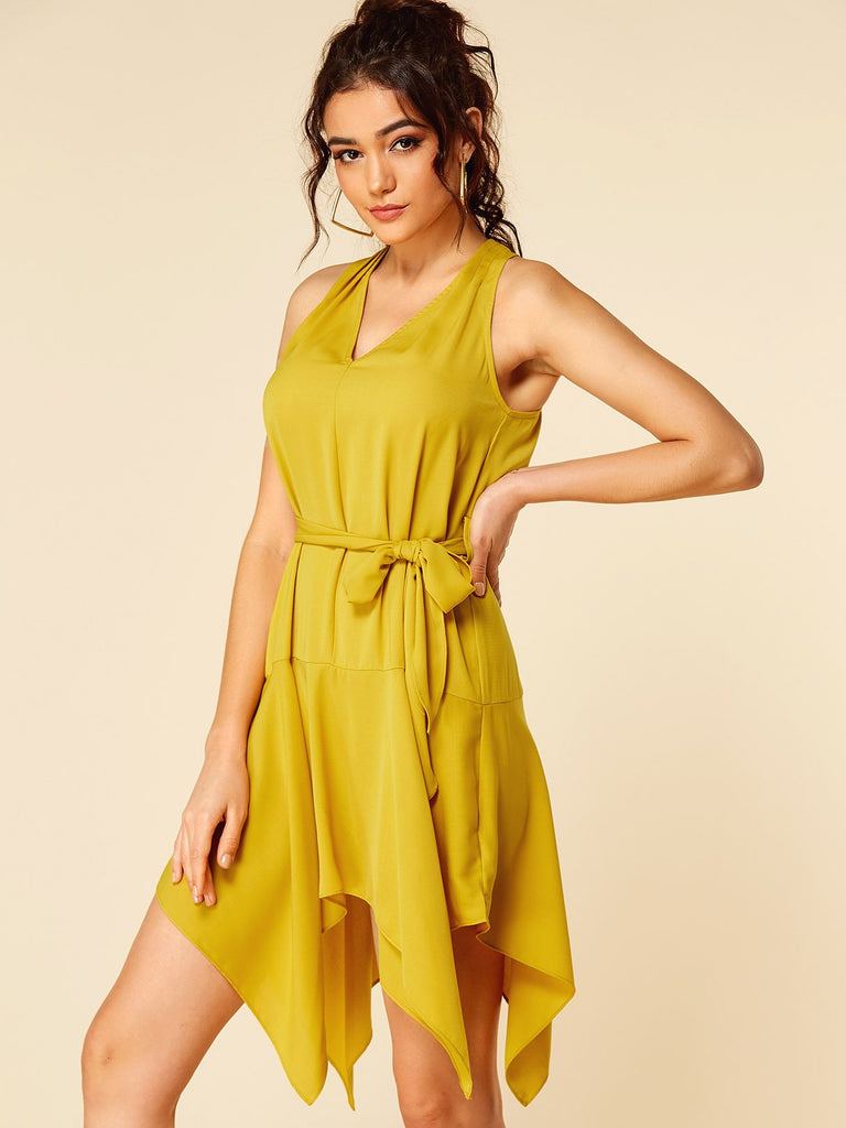 Ladies Yellow V-Neck Dresses