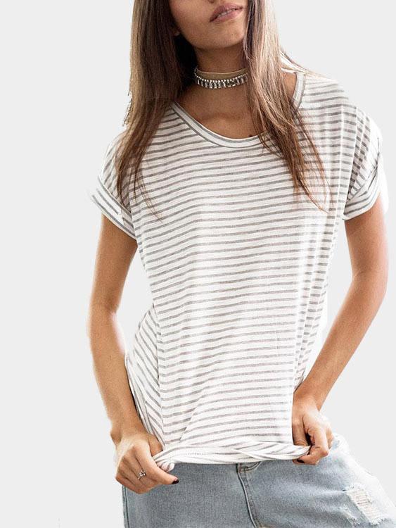 Striped Short Sleeve Round Neck Tee