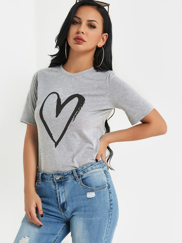 Crew Neck Printed Short Sleeve Grey T-Shirts