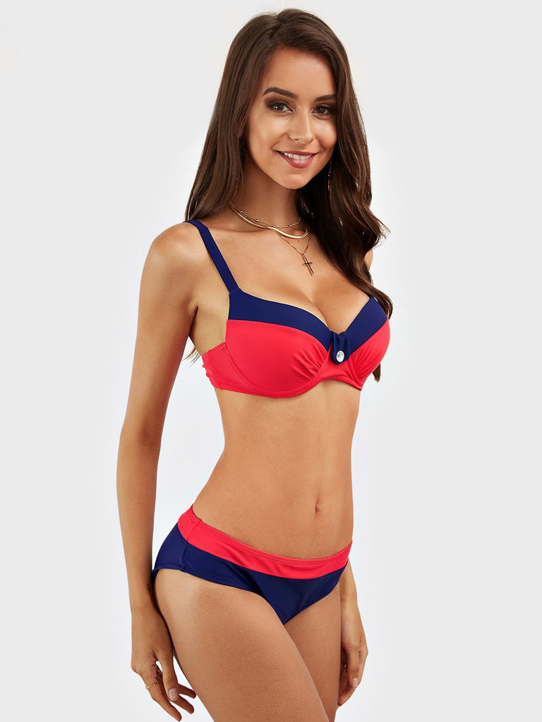 V-Neck Sleeveless Plain 2 Piece Bikinis