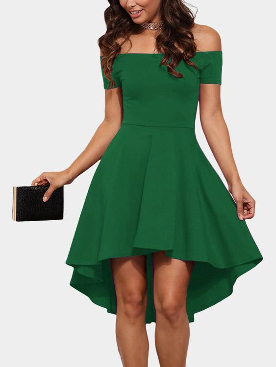 Ladies Green Off The Shoulder Dresses
