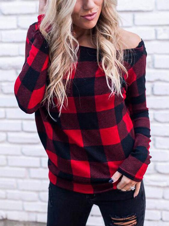 Off The Shoulder Grid Long Sleeve Bodycon Hem Top