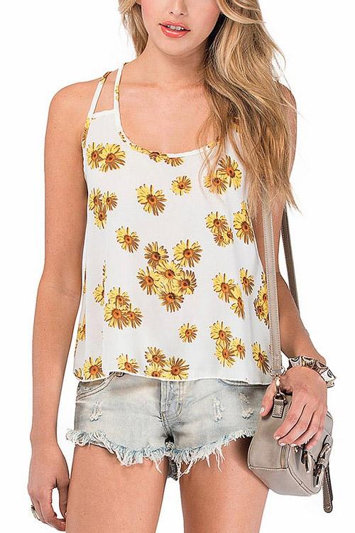 Floral Print White Camis