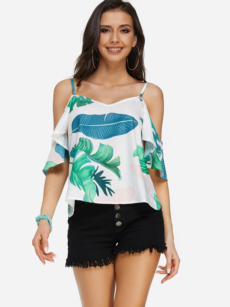 Cold Shoulder Short Sleeve White Top