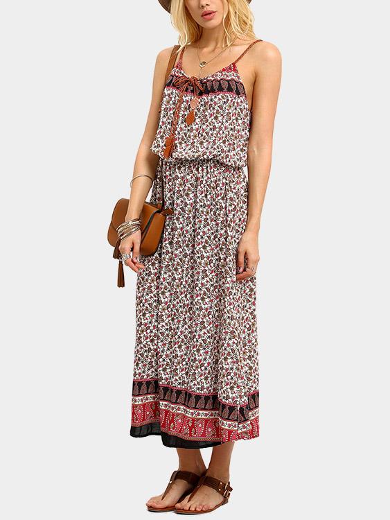 Sleeveless Tribal Print Spaghetti Strap Maxi Dress