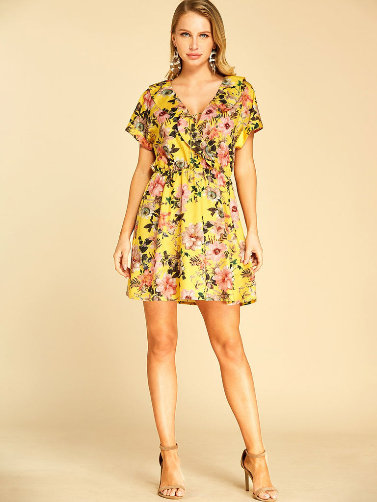 Womens Yellow Floral Dresses