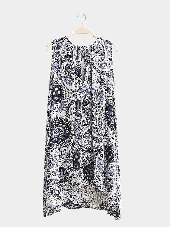 V-Neck Sleeveless Printed Irregular Hem Mini Dresses