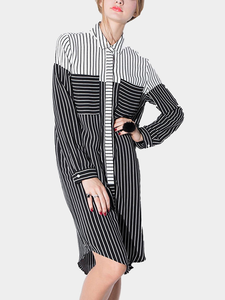 Stitching Stripe Shirt Dresses