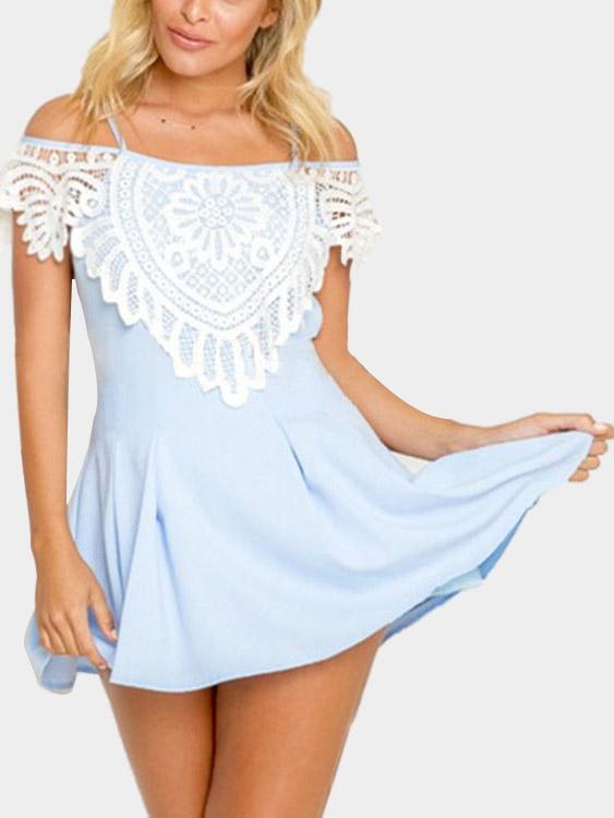 Blue Off The Shoulder Lace Mini Dress