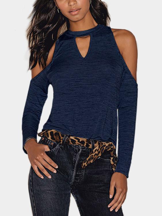 Cold Shoulder Cut Out Long Sleeve Navy Top