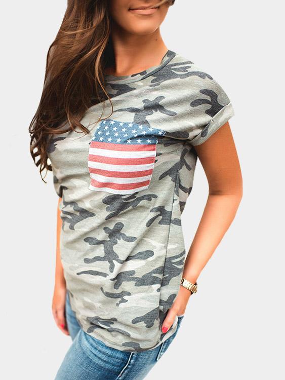 Round Neck Camouflage Short Sleeve T-Shirts