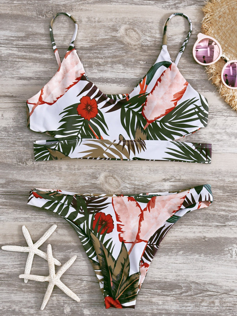 Floral Print Beach Bikini Swimsuit Set