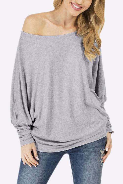 Scoop Neck Long Sleeve Grey T-Shirts