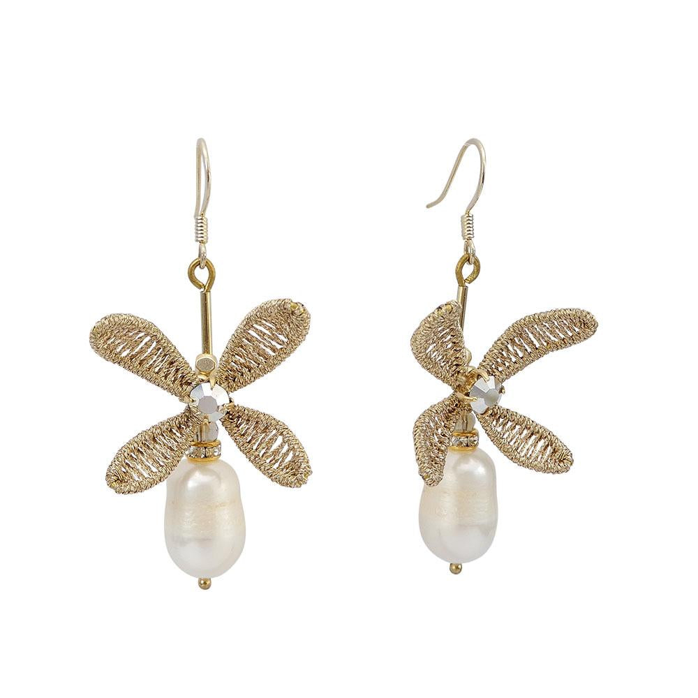 Pearl Bridal Earrings Hand Weaved