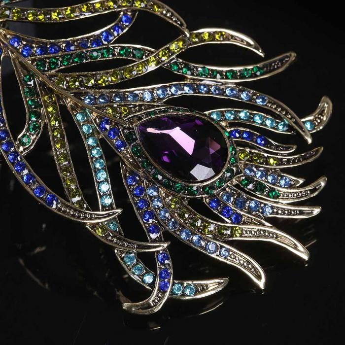 Fashion Vintage Women Romantic Feather Brooch Crystal Rhinestone Brooches Pin For Lady Dress Scarf Jewelry Accessories