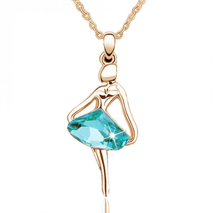 Elegant Women Jewelry Gold/Silver Plating Skirt Dream Ballet Dancing Girl Angel Crystal Necklaces