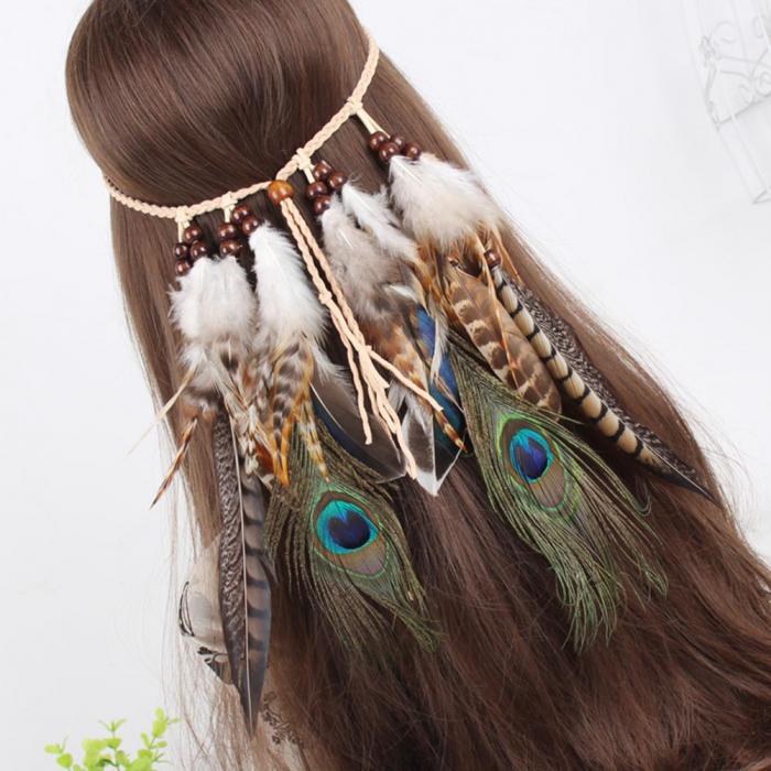 Indian Feather Headband Adjustable Headdress Festival Boho Hairband Women Girl Hair Accessories