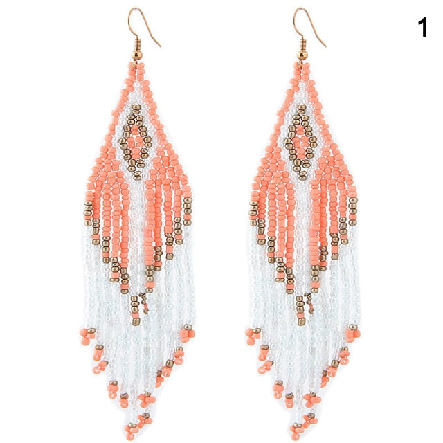 Beaded Oversized Handmade Bohemian Earrings Multicolored Drop Dangle Earrings