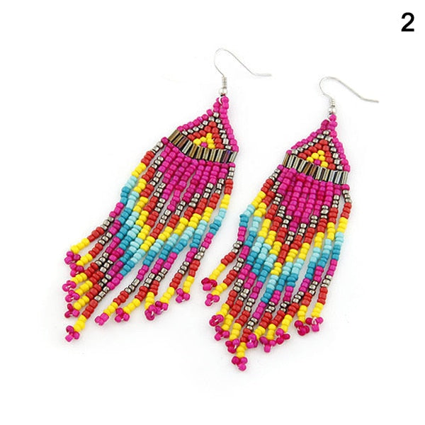 Beaded Oversized Handmade Bohemian Earrings Multicolored Drop Dangle Earrings