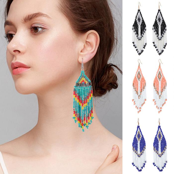 Beaded Oversized Handmade Bohemian Earrings Multicolored Drop Dangle Earrings