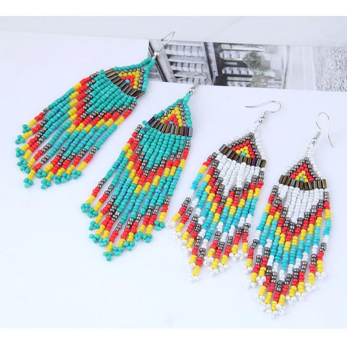 Beaded Oversized Handmade Bohemian Earrings Multicolored Drop Dangle Earrings