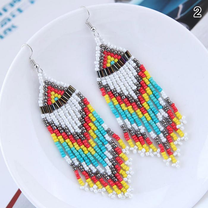 Beaded Oversized Handmade Bohemian Earrings Multicolored Drop Dangle Earrings