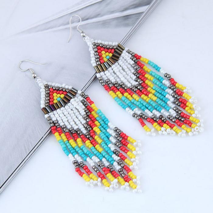 Beaded Oversized Handmade Bohemian Earrings Multicolored Drop Dangle Earrings
