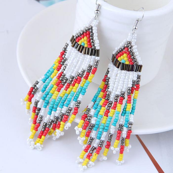 Beaded Oversized Handmade Bohemian Earrings Multicolored Drop Dangle Earrings