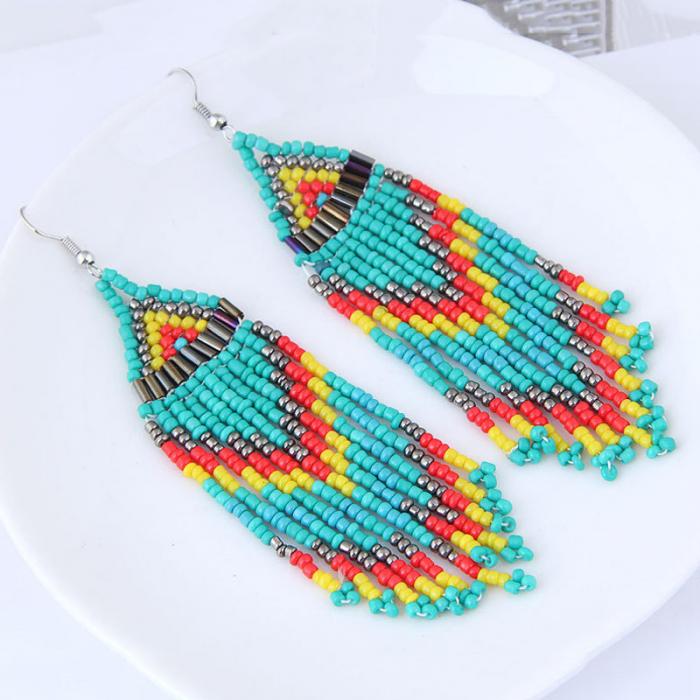 Beaded Oversized Handmade Bohemian Earrings Multicolored Drop Dangle Earrings