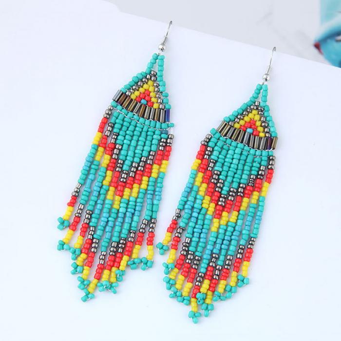 Beaded Oversized Handmade Bohemian Earrings Multicolored Drop Dangle Earrings