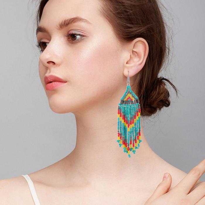 Beaded Oversized Handmade Bohemian Earrings Multicolored Drop Dangle Earrings