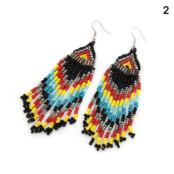 Beaded Oversized Handmade Bohemian Earrings Multicolored Drop Dangle Earrings