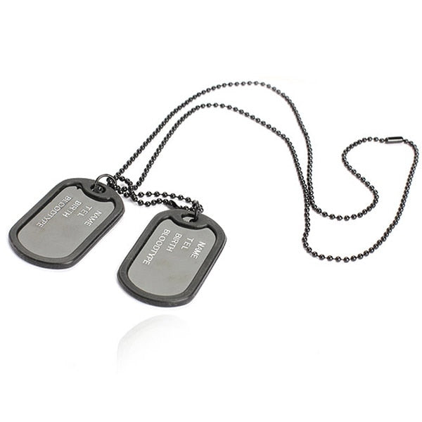 Military Army Style Black Sliver 2 Dog Tags Chain Mens Pendant Necklace Jewelry